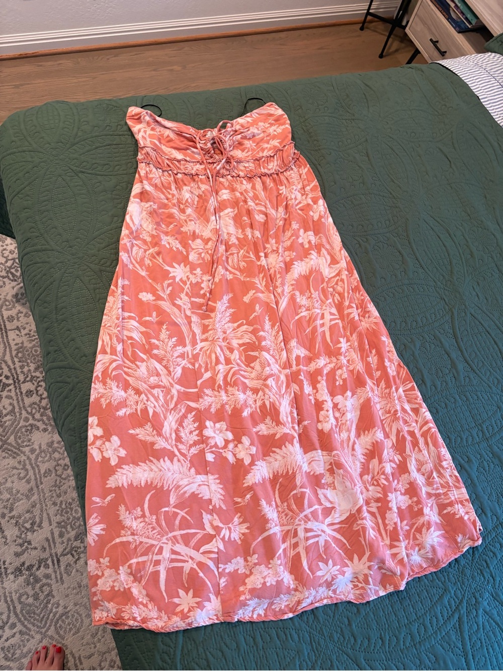 H&M Coral and White Floral Strapless Maxi Skirt